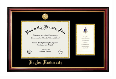 Baylor University Diploma with Announcement Frame in Petite Mahogany with Gold Trim with Black & Gold Mats for document: 8 1/2"h x 11"w  , diploma: 7"h x 4"w  