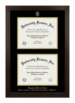 Baystate Medical Center Western Campus of Tufts University School of Medicine Double Diploma Frame in Manhattan Espresso with Black & Gold Mats for document: 8 1/2"h x 11"w  , document: 8 1/2"h x 11"w  