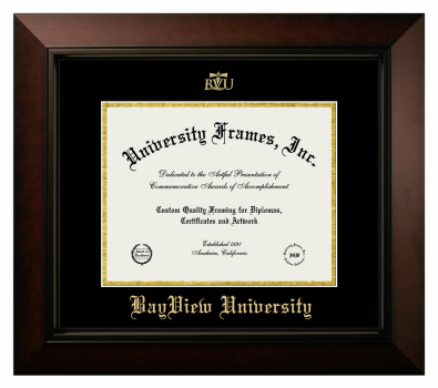 BayView University Diploma Frame in Legacy Black Cherry with Black & Gold Mats for document: 8 1/2"h x 11"w  