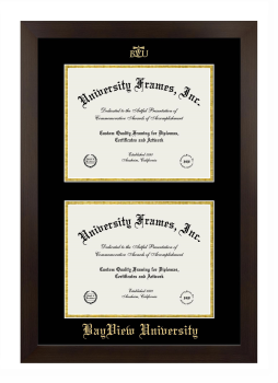 BayView University Double Diploma Frame in Manhattan Espresso with Black & Gold Mats for document: 8 1/2"h x 11"w  , document: 8 1/2"h x 11"w  