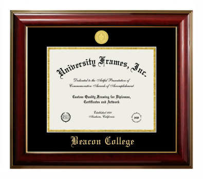 Beacon College Diploma Frame in Classic Mahogany with Gold Trim with Black & Gold Mats for document: 8 1/2"h x 11"w  