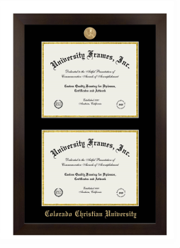 Colorado Christian University Double Diploma Frame in Manhattan Espresso with Black & Gold Mats for document: 8 1/2"h x 11"w  , document: 8 1/2"h x 11"w  