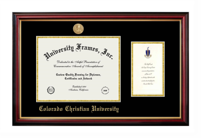 Colorado Christian University Diploma with Announcement Frame in Petite Mahogany with Gold Trim with Black & Gold Mats for document: 8 1/2"h x 11"w  , diploma: 7"h x 4"w  