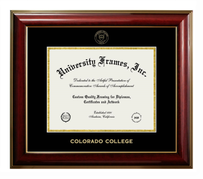 Colorado College Diploma Frame in Classic Mahogany with Gold Trim with Black & Gold Mats for document: 8 1/2"h x 11"w  