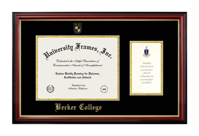 Becker College Diploma with Announcement Frame in Petite Mahogany with Gold Trim with Black & Gold Mats for document: 8 1/2"h x 11"w  , diploma: 7"h x 4"w  