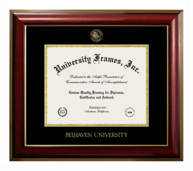 Belhaven University Diploma Frame in Classic Mahogany with Gold Trim with Black & Gold Mats for document: 8 1/2"h x 11"w  