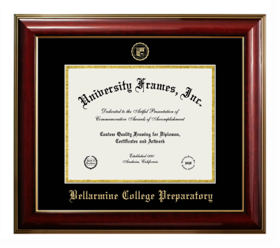 Bellarmine College Preparatory Diploma Frame in Classic Mahogany with Gold Trim with Black & Gold Mats for document: 8 1/2"h x 11"w  