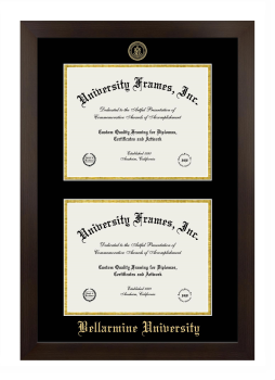 Bellarmine University Double Diploma Frame in Manhattan Espresso with Black & Gold Mats for document: 8 1/2"h x 11"w  , document: 8 1/2"h x 11"w  