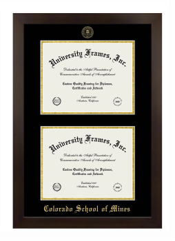 Colorado School of Mines Double Diploma Frame in Manhattan Espresso with Black & Gold Mats for document: 8 1/2"h x 11"w  , document: 8 1/2"h x 11"w  