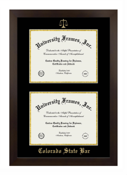 Colorado State Bar Double Diploma Frame in Manhattan Espresso with Black & Gold Mats for document: 8 1/2"h x 11"w  , document: 8 1/2"h x 11"w  