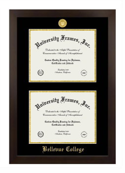 Bellevue College Double Diploma Frame in Manhattan Espresso with Black & Gold Mats for document: 8 1/2"h x 11"w  , document: 8 1/2"h x 11"w  