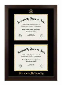 Bellevue University Double Diploma Frame in Manhattan Espresso with Black & Gold Mats for document: 8 1/2"h x 11"w  , document: 8 1/2"h x 11"w  