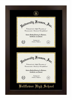 Bellflower High School Double Diploma Frame in Manhattan Espresso with Black & Gold Mats for document: 8 1/2"h x 11"w  , document: 8 1/2"h x 11"w  