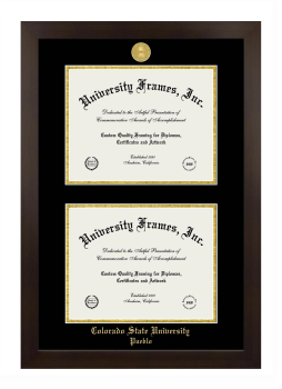 Colorado State University Pueblo Double Diploma Frame in Manhattan Espresso with Black & Gold Mats for document: 8 1/2"h x 11"w  , document: 8 1/2"h x 11"w  