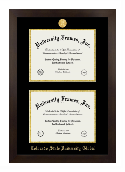 Colorado State University-Global Campus Double Diploma Frame in Manhattan Espresso with Black & Gold Mats for document: 8 1/2"h x 11"w  , document: 8 1/2"h x 11"w  