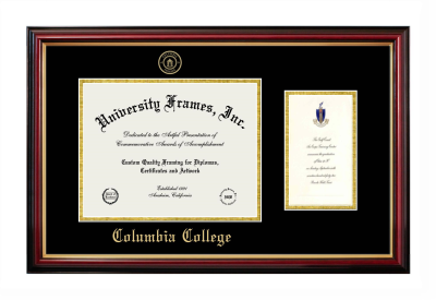 Columbia College (Columbia, SC) Diploma with Announcement Frame in Petite Mahogany with Gold Trim with Black & Gold Mats for document: 8 1/2"h x 11"w  , diploma: 7"h x 4"w  