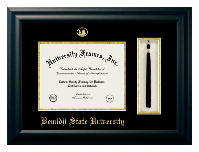 Bemidji State University Diploma with Tassel Box Frame in Satin Black with Black & Gold Mats for document: 8 1/2"h x 11"w  