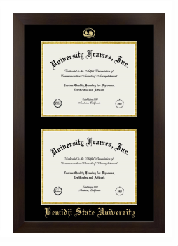 Bemidji State University Double Diploma Frame in Manhattan Espresso with Black & Gold Mats for document: 8 1/2"h x 11"w  , document: 8 1/2"h x 11"w  
