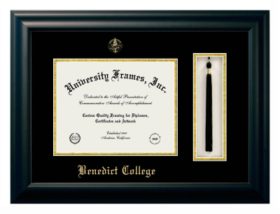 Benedict College Diploma with Tassel Box Frame in Satin Black with Black & Gold Mats for document: 8 1/2"h x 11"w  