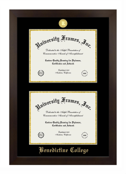 Benedictine College Double Diploma Frame in Manhattan Espresso with Black & Gold Mats for document: 8 1/2"h x 11"w  , document: 8 1/2"h x 11"w  
