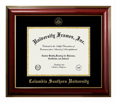Columbia Southern University Diploma Frame in Classic Mahogany with Gold Trim with Black & Gold Mats for document: 8 1/2"h x 11"w  