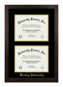 Bentley University Double Diploma Frame in Manhattan Espresso with Black & Gold Mats for document: 8 1/2"h x 11"w  , document: 8 1/2"h x 11"w  