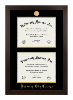 Berkeley City College Double Diploma Frame in Manhattan Espresso with Black & Gold Mats for document: 8 1/2"h x 11"w  , document: 8 1/2"h x 11"w  
