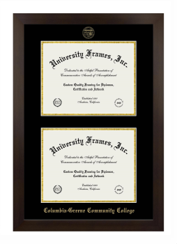 Columbia-Greene Community College Double Diploma Frame in Manhattan Espresso with Black & Gold Mats for document: 8 1/2"h x 11"w  , document: 8 1/2"h x 11"w  