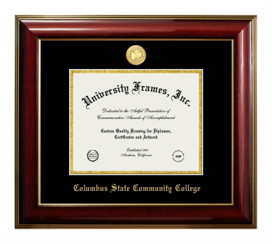 Columbus State Community College Diploma Frame in Classic Mahogany with Gold Trim with Black & Gold Mats for document: 7"h x 9"w  