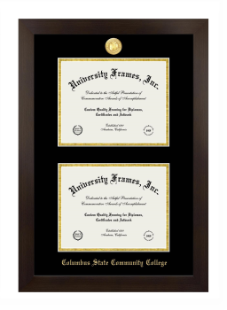 Columbus State Community College Double Diploma Frame in Manhattan Espresso with Black & Gold Mats for document: 7"h x 9"w  , document: 7"h x 9"w  