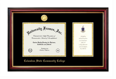 Columbus State Community College Diploma with Announcement Frame in Petite Mahogany with Gold Trim with Black & Gold Mats for document: 7"h x 9"w  , diploma: 7"h x 4"w  