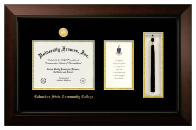 Columbus State Community College Diploma with Announcement & Tassel Box Frame in Legacy Black Cherry with Black & Gold Mats for document: 7"h x 9"w  , diploma: 7"h x 4"w  