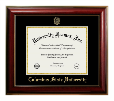 Columbus State University Diploma Frame in Classic Mahogany with Gold Trim with Black & Gold Mats for document: 8 1/2"h x 11"w  