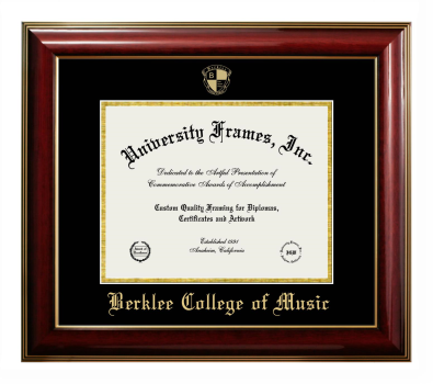 Berklee College of Music Diploma Frame in Classic Mahogany with Gold Trim with Black & Gold Mats for document: 8 1/2"h x 11"w  