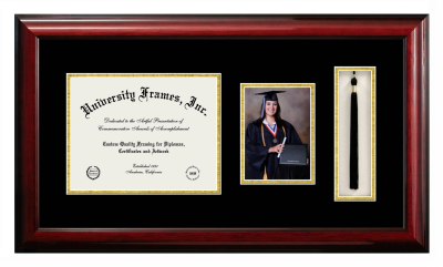 Berks Technical Institute Diploma with 5 x 7 Portrait & Tassel Box Frame in Classic Mahogany with Black & Gold Mats for document: 8 1/2"h x 11"w  
