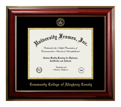 Community College of Allegheny County Diploma Frame in Classic Mahogany with Gold Trim with Black & Gold Mats for document: 8 1/2"h x 11"w  