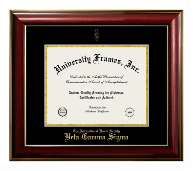 Beta Gamma Sigma Diploma Frame in Classic Mahogany with Gold Trim with Black & Gold Mats for document: 8 1/2"h x 11"w  