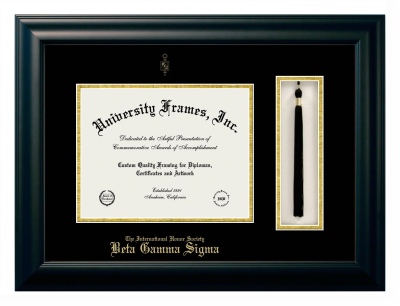 Beta Gamma Sigma Diploma with Tassel Box Frame in Satin Black with Black & Gold Mats for document: 8 1/2"h x 11"w  