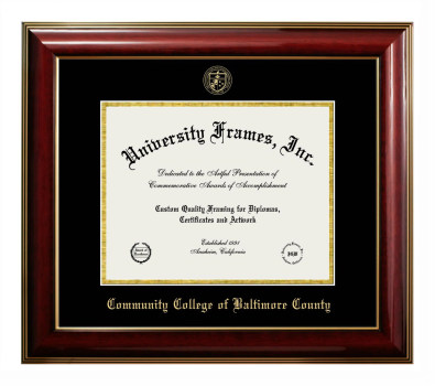 Community College of Baltimore County-Catonsville Diploma Frame in Classic Mahogany with Gold Trim with Black & Gold Mats for document: 8 1/2"h x 11"w  