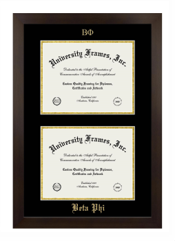 Beta Phi Double Diploma Frame in Manhattan Espresso with Black & Gold Mats for document: 8 1/2"h x 11"w  , document: 8 1/2"h x 11"w  