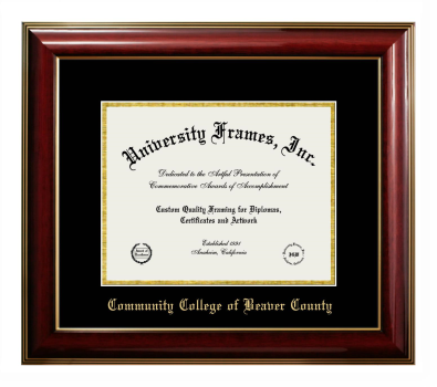Community College of Beaver County Diploma Frame in Classic Mahogany with Gold Trim with Black & Gold Mats for document: 8 1/2"h x 11"w  