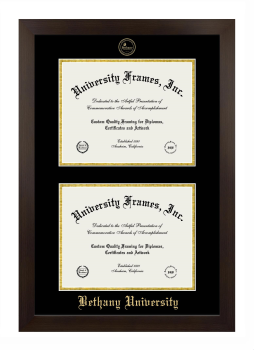 Bethany University Double Diploma Frame in Manhattan Espresso with Black & Gold Mats for document: 8 1/2"h x 11"w  , document: 8 1/2"h x 11"w  