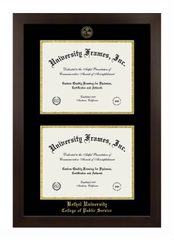 Bethel University College of Public Service Double Diploma Frame in Manhattan Espresso with Black & Gold Mats for document: 8 1/2"h x 11"w  , document: 8 1/2"h x 11"w  