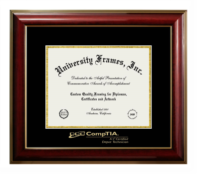 CompTIA Diploma Frame in Classic Mahogany with Gold Trim with Black & Gold Mats for document: 8 1/2"h x 11"w  