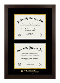 CompTIA Double Diploma Frame in Manhattan Espresso with Black & Gold Mats for document: 8 1/2"h x 11"w  , document: 8 1/2"h x 11"w  