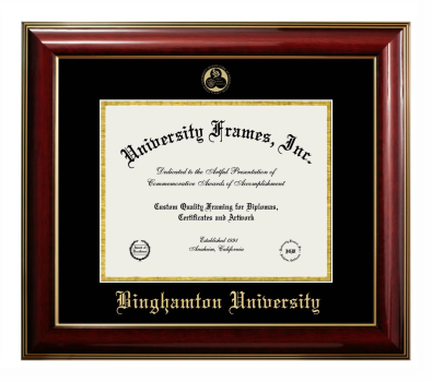 Binghamton University Diploma Frame in Classic Mahogany with Gold Trim with Black & Gold Mats for document: 8 1/2"h x 11"w  
