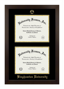 Binghamton University Double Diploma Frame in Manhattan Espresso with Black & Gold Mats for document: 8 1/2"h x 11"w  , document: 8 1/2"h x 11"w  