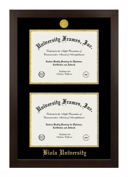 Biola University Double Diploma Frame in Manhattan Espresso with Black & Gold Mats for document: 8 1/2"h x 11"w  , document: 8 1/2"h x 11"w  