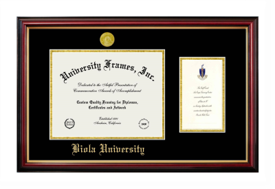 Biola University Diploma with Announcement Frame in Petite Mahogany with Gold Trim with Black & Gold Mats for document: 8 1/2"h x 11"w  , diploma: 7"h x 4"w  