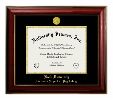 Biola University Rosemead School of Psychology Diploma Frame in Classic Mahogany with Gold Trim with Black & Gold Mats for document: 8 1/2"h x 11"w  